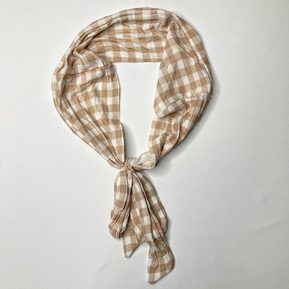 PrettyLittleThing Nude Checkered Gingham Bandeau Bow Detail Top Size 4